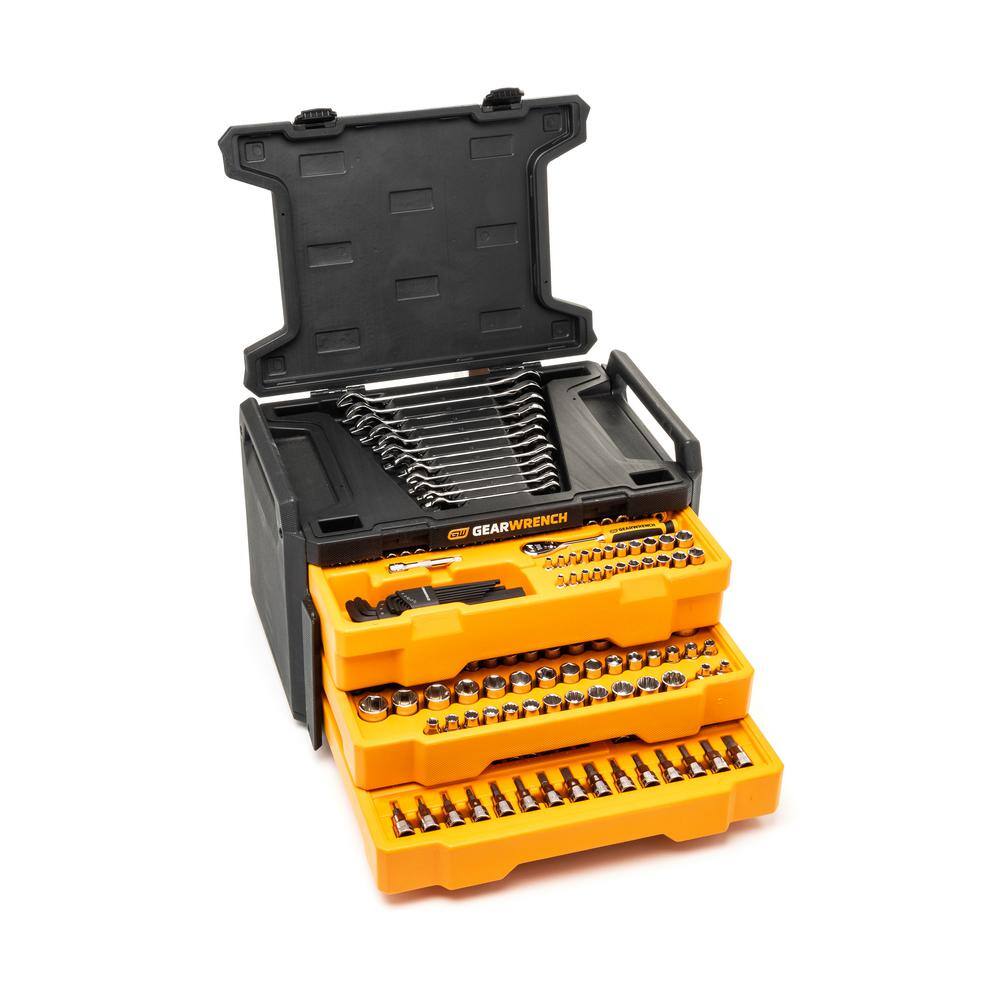 GEARWRENCH 14 in. and 38 in. Drive 90-Tooth Standard and Deep SAEMetric Mechanics Tool Set in 3-Drawer Storage Box (232-Piece) 80949