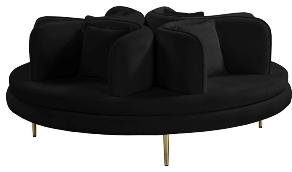 Pemberly Row Contemporary Velvet Black Roundabout Sofa with Iron Legs in Black   Midcentury   Sofas   by Homesquare  Houzz