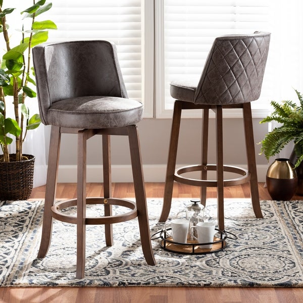 Adams Transitional Upholstered and Walnut Wood 2-PC Bar Stool Set