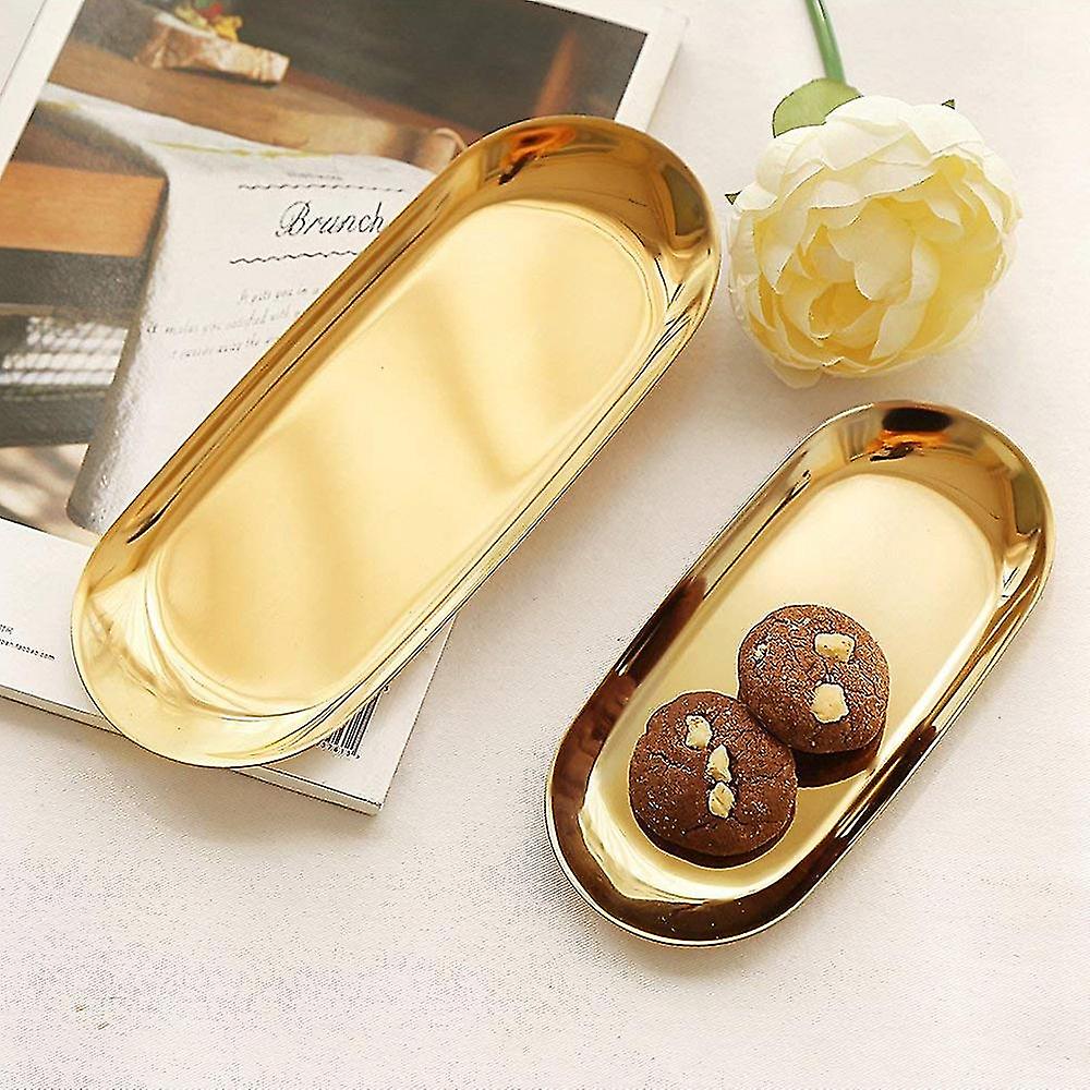 2 Sets Gold Oval Stainless Steel Trinket Tray，towel Storage Dish Plate Tea Fruit Trays Cosmetics Je