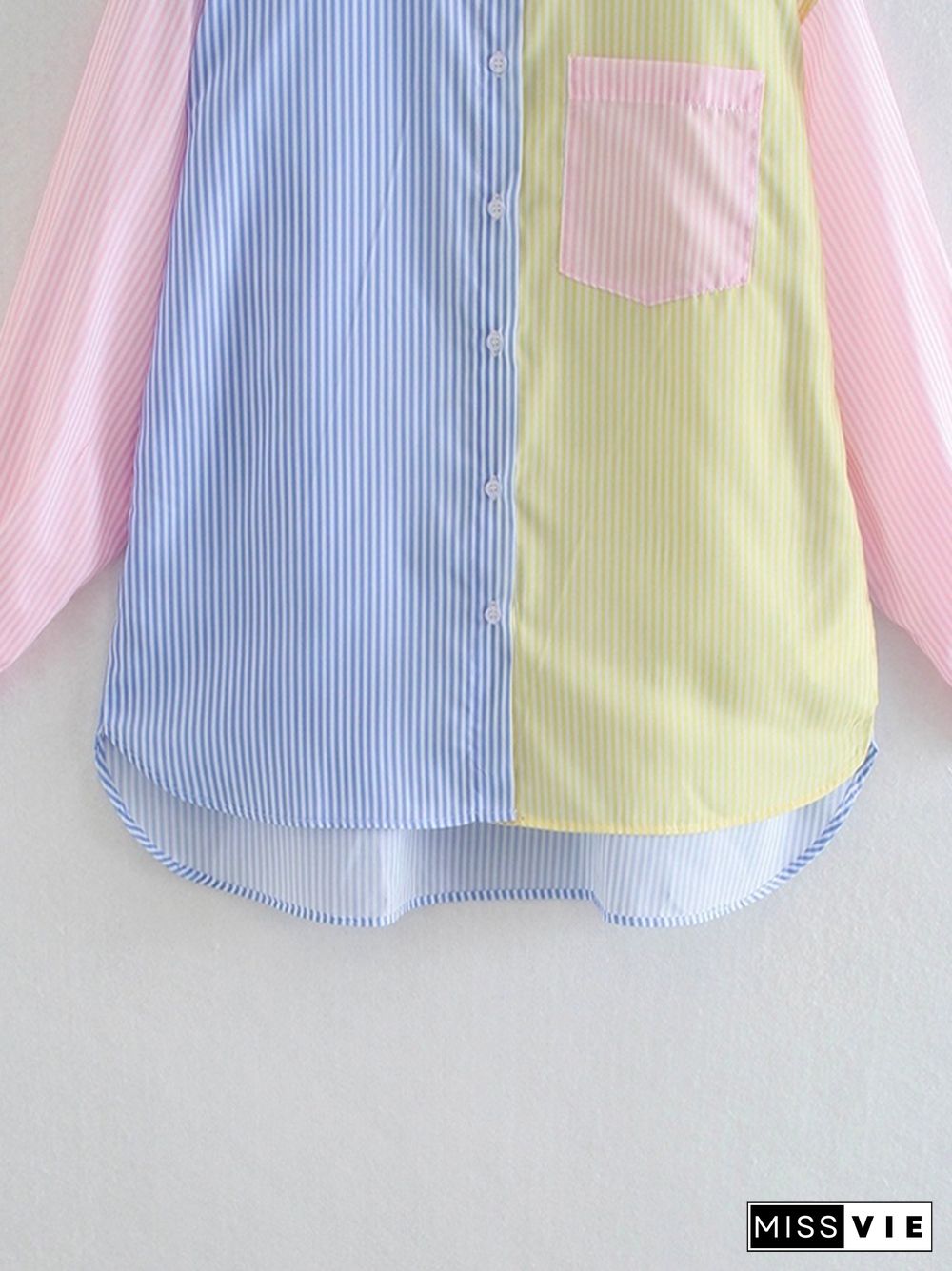 Colorful Pinstripe Splice Baggy Long Sleeve Blouse