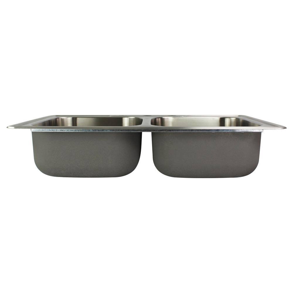 Transolid Select Drop-In Stainless Steel 33 in. 3-Hole 5050 Double Bowl Kitchen Sink in Brushed Stainless Steel STDE33227-3