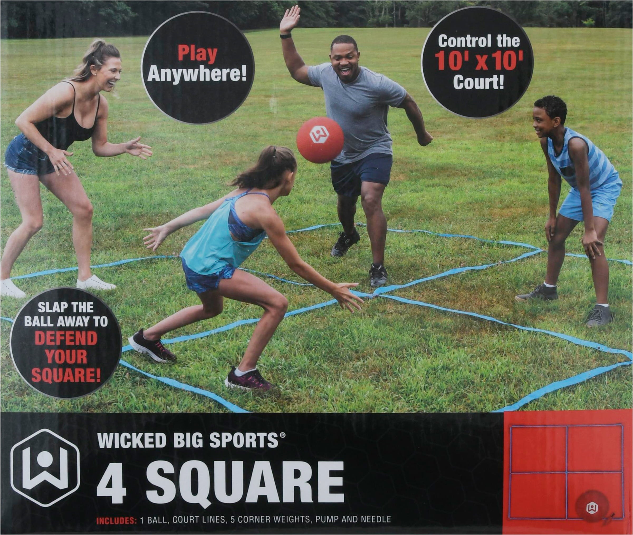 Wicked Big Sports 4 Square Game with Court Lines for Outdoor Play in The Backyard， Beach， Park， Fun for All， red (1925)