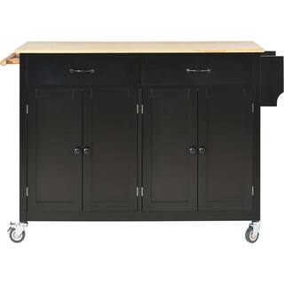 Black Wood Kitchen Island Cart with 2-Drawers and Locking Wheels BF1663C250