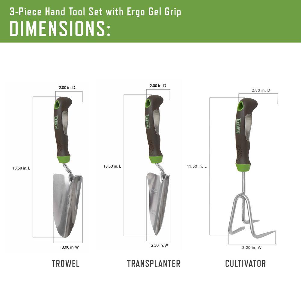 Ames 3-Piece Garden Tool Set - Hand Trowel Hand Transplanter and Hand Cultivator 24450009