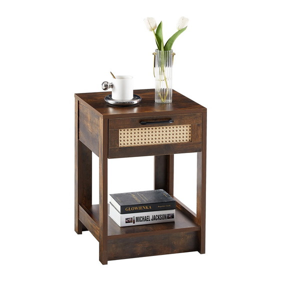 15.75 Rattan End Table with Drawer  Nightstand  S...