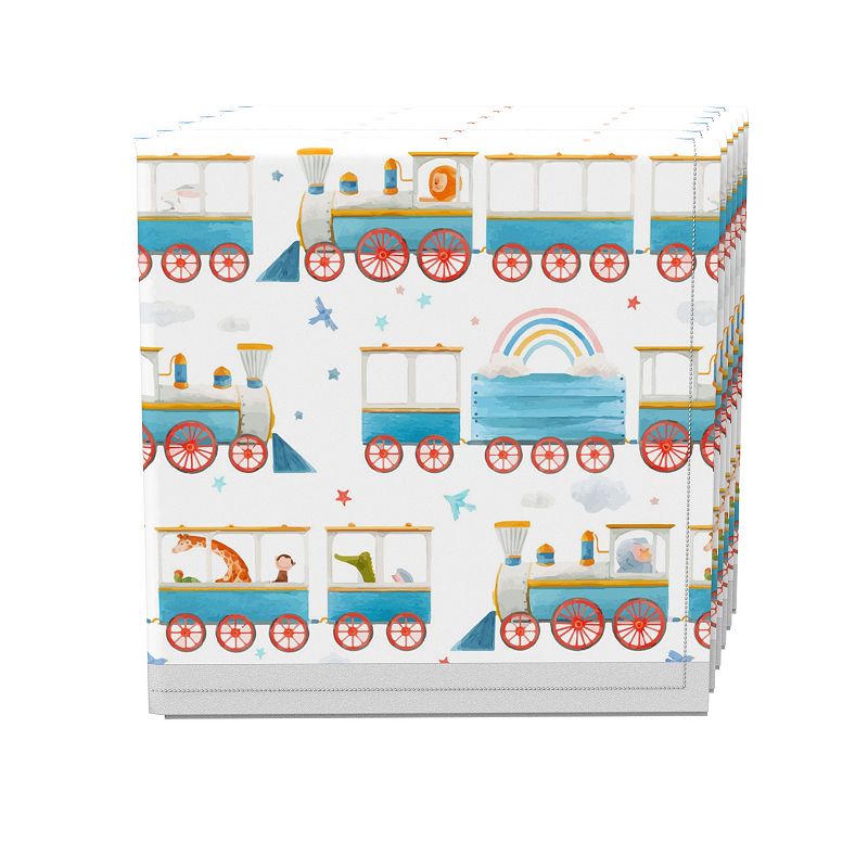 Napkin Set， 100% Polyester， Set of 4， 18x18， Watercolor Train and Zoo Animals