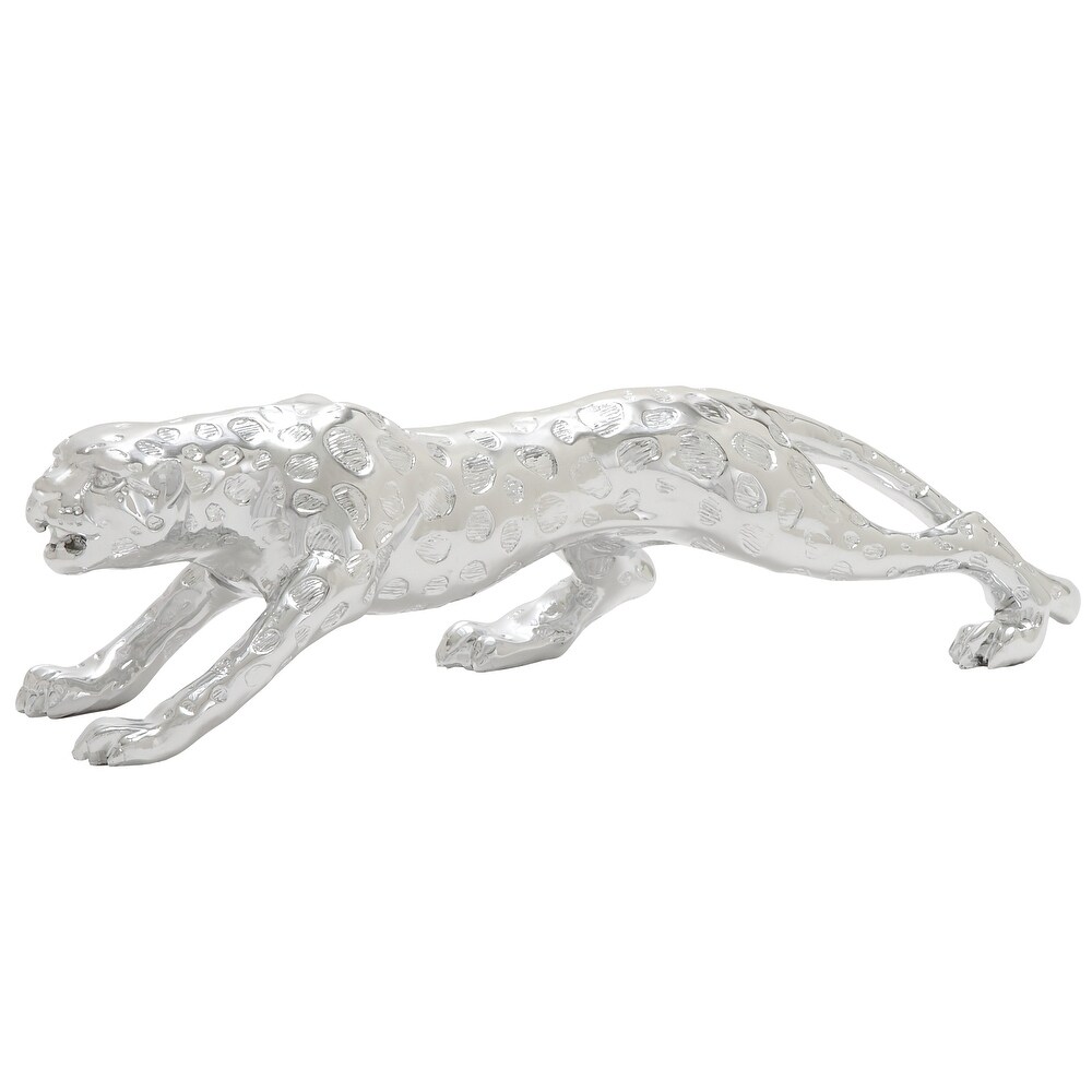 Silver Polystone Glam Sculpture Leopard   22\