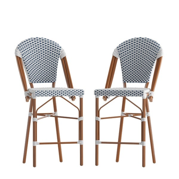 2 Pack All-Weather Commercial Paris Stools with Bamboo Print Frame