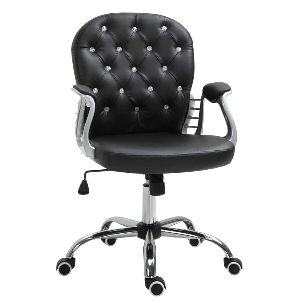 Vinsetto 23.5 in. x 23.75 in. x 41.25 in. Black Polyester Middle-Back Tufted Height-Adjustable Executive Chair with Arms 921-169V81BK