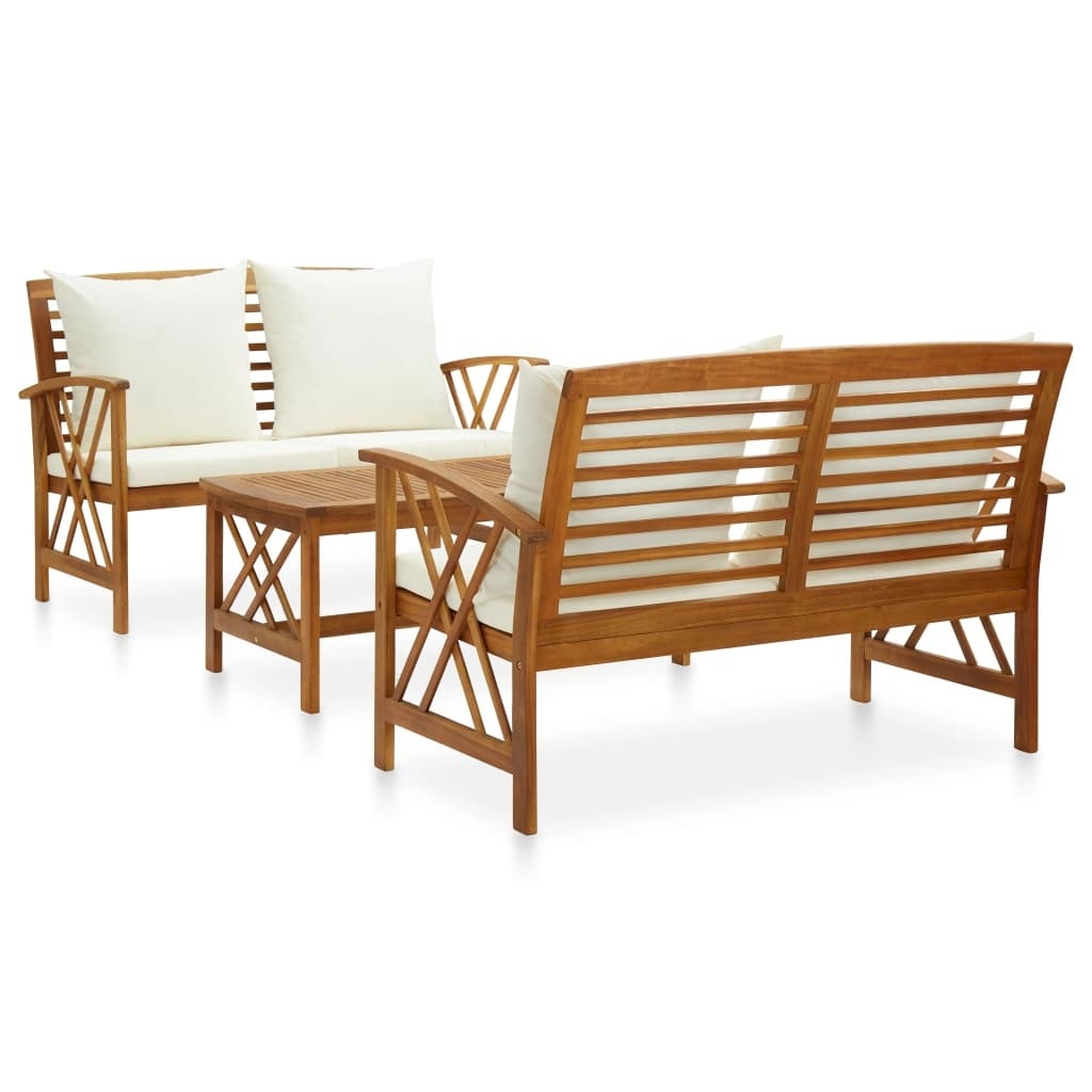 3 Piece Patio Lounge Set with Cushions Solid Acacia Wood - Overstock - 37573787