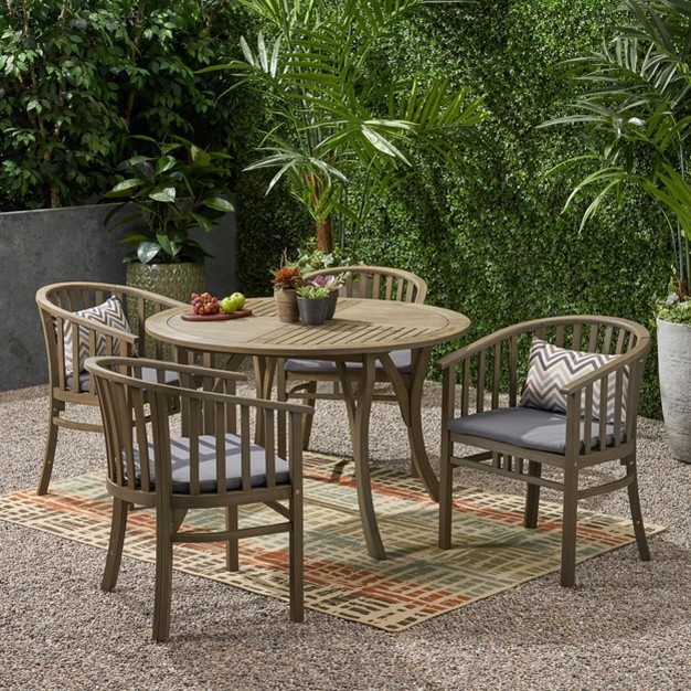 5pc Alondra Acacia Wood Patio Dining Set Gray Christopher Knight Home