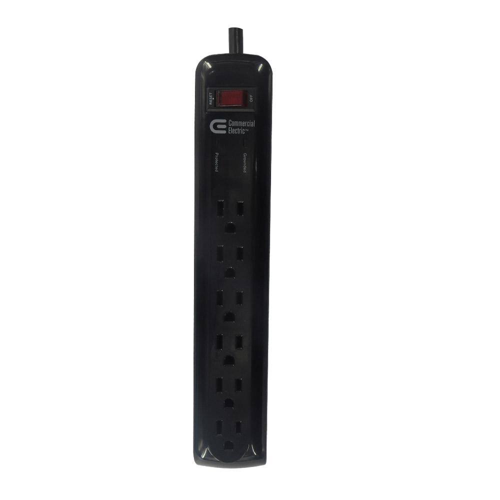 Commercial Electric 8 ft. 6-Outlet Surge Protector with 45 Degree Flat Angle Plug Black YLPT-43B