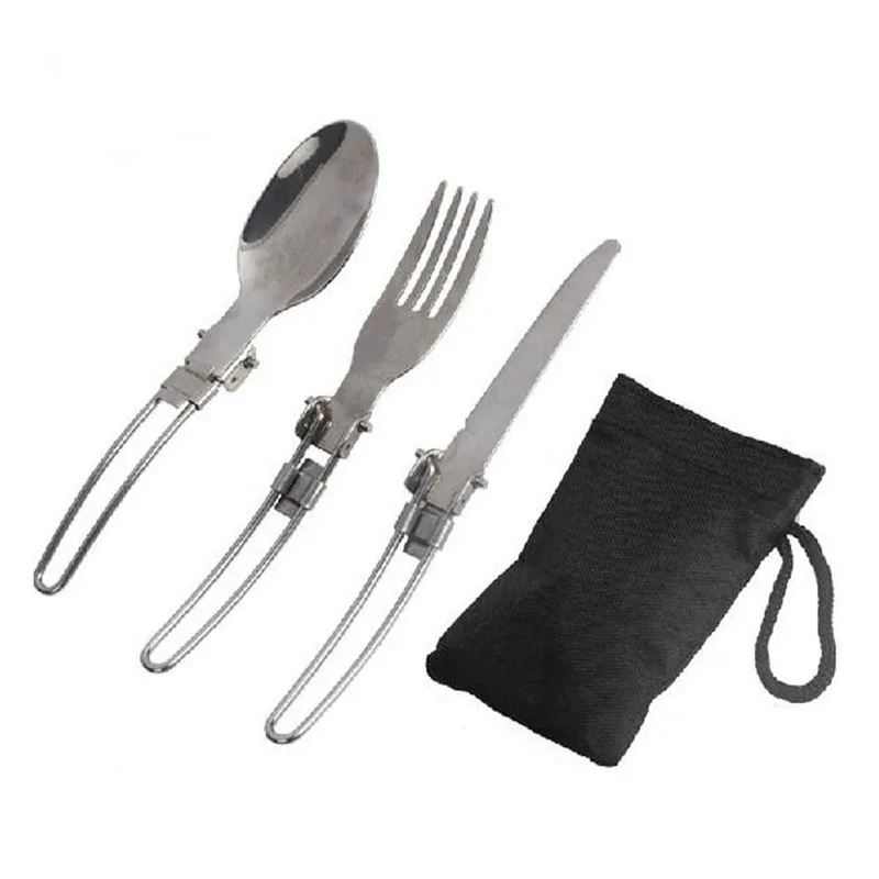 Tableware 3 Piece Stainless Steel Outdoor Camping Picnic Foldable Cutlery Set Hiking Folding Cutlery Knife Fork Spoon steel