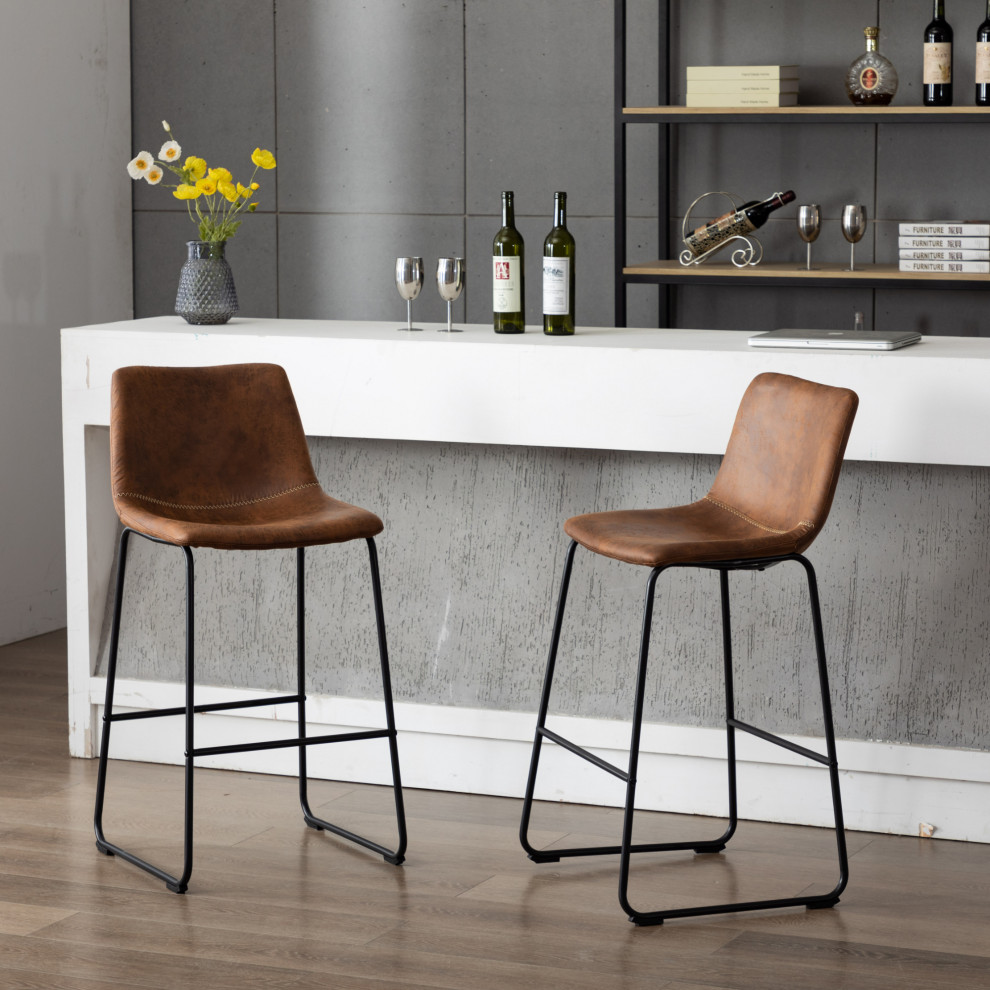 Home Beyond Synthetic Leather Dining Chairs Armless  Set of 2   Industrial   Dining Chairs   by Home Beyond  Houzz