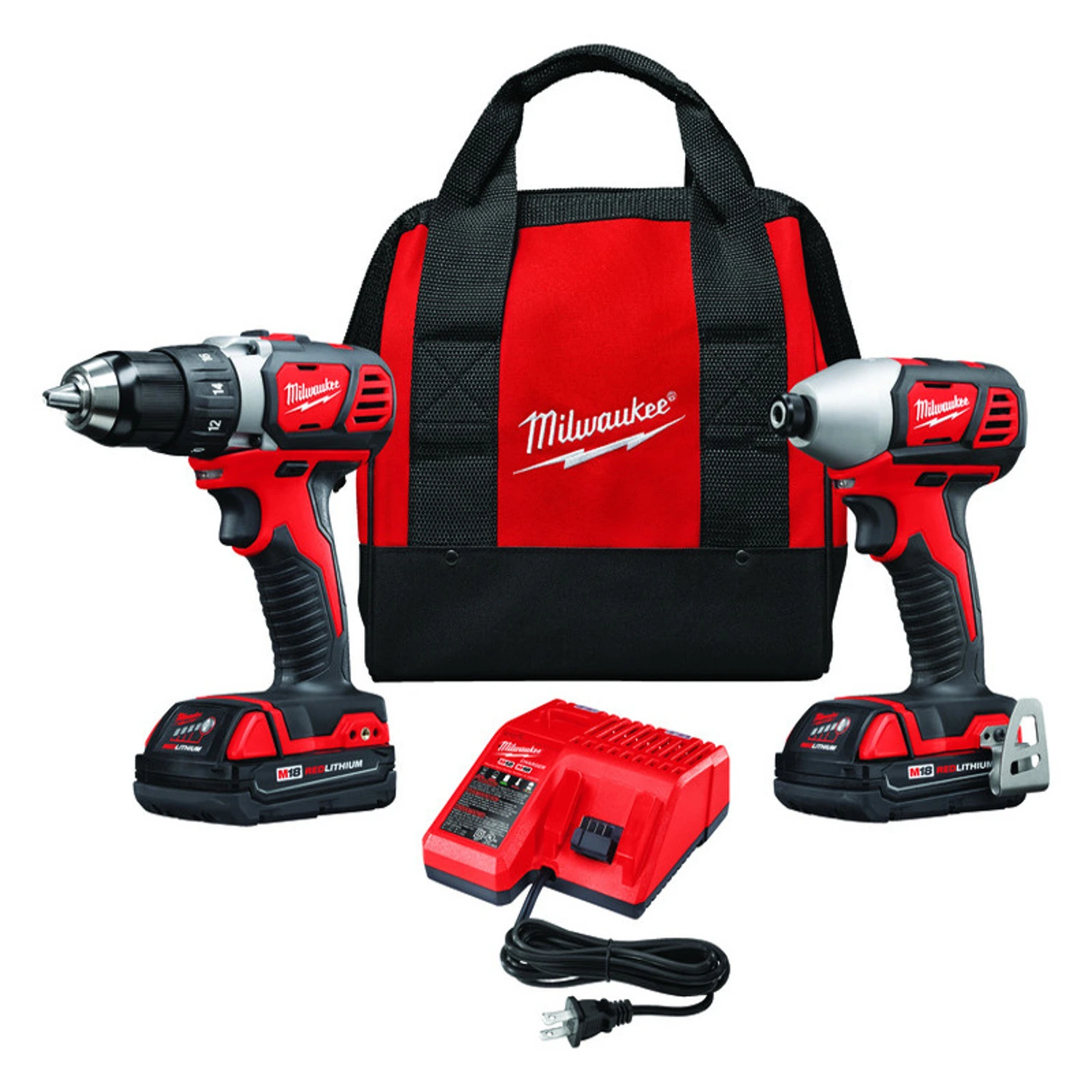 MW M18 18 V Cordless Brushed 2 Tool Drill/Driver and Impact Driver Kit