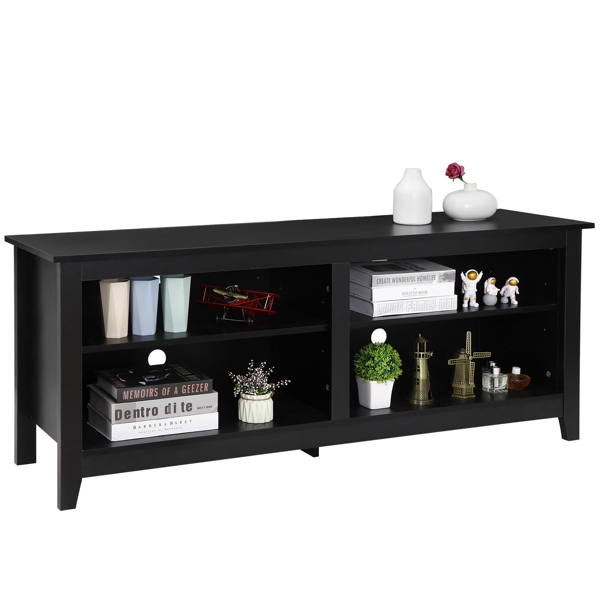 HomGarden 4 Cube Modern MDF TV Stand Console for TVs up to 55'', Adjustable Shelves, Black