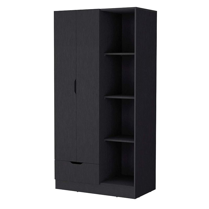 Redmond Armoire with Single Drawer， 4 Storage Shelves and Hanging Rod