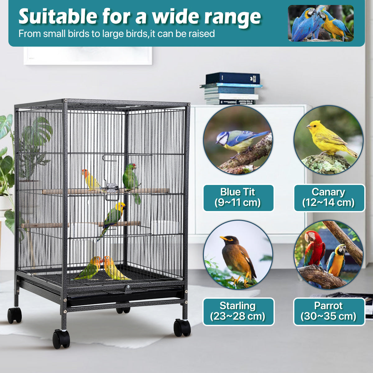 35 inch Birdcage with Stand Parrot Cage for Large Birds Parakeet Cage Wrought Iron Jaulas Para Pajaros with Play Open Top， Bottom Tray， 2 Feeders for Parakeets， Canary， Cockatiel