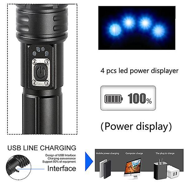 Portable Strong Light Flashlight 7x7mm Led 30w 5v Micro Usb Rechargeable Zoom Flashlight Can Be Output And Input Suitable For Camping， Climbing， Night