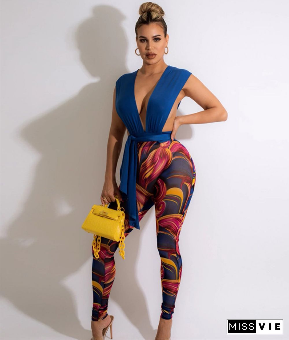 Sexy Bandage Crop Top Printed Pencil Pants Set