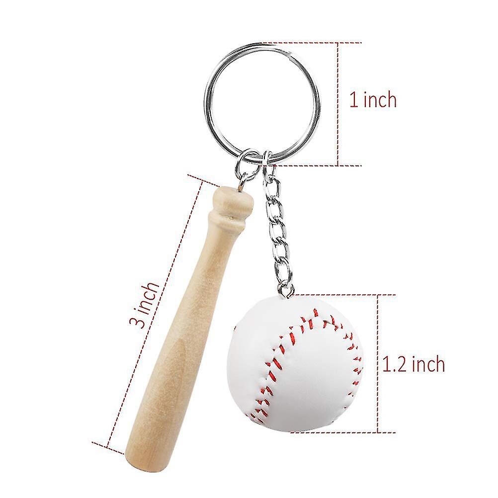 6Pcs Baseball Wooden Bat Keychains Key Rings Sports Pendant Keys Chains for Bag