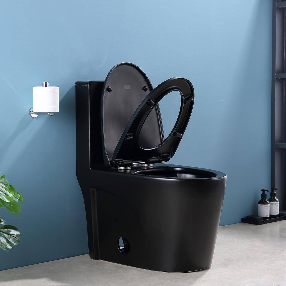 Stivier 12 in. Rough-In 1-Piece 1.11.6 GPF Dual Flush Elongated Toilet in Black. Seat Included OT-1MB-PS