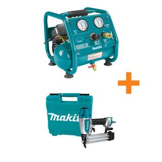 Makita 1 Gal. 125 PSI Portable Electric Compact Air Compressor with Bonus Pneumatic 2 in. 18-Gauge Brad Nailer AC001-AF506