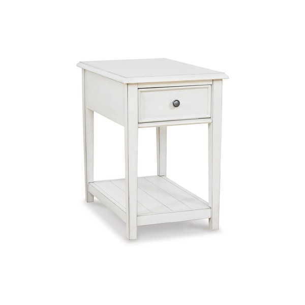 26 Inch Rectangular Side End Table， Whitewash Wood， Single Drawer and Shelf