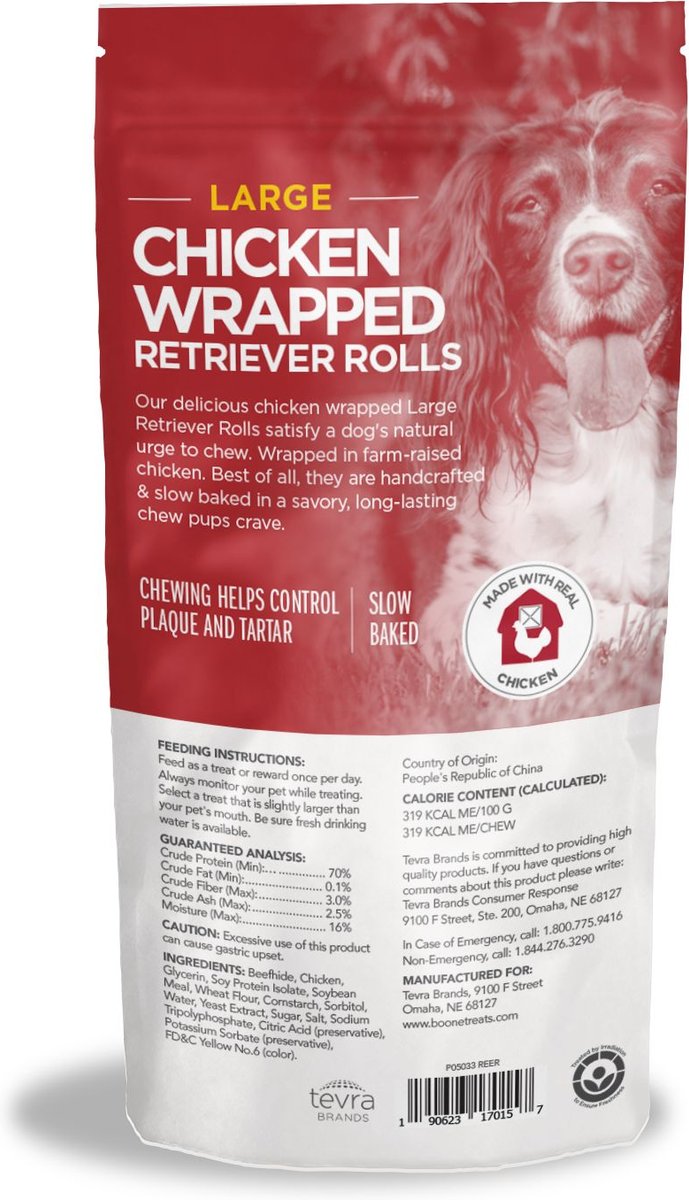 Boone Chicken Wrapped Retriever Large Rolls Dog Treats， 2 count