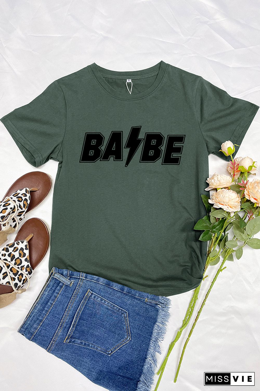 BABE Print Graphic Tees for Women Wholesale Short Sleeve T shirts Top