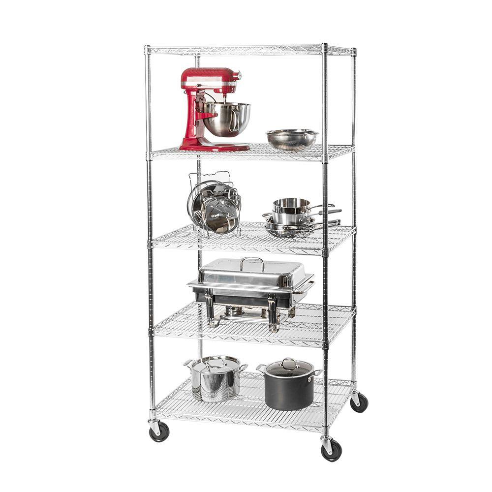 Seville Classics UltraDurable Silver 5-Tier NSF-Certified Steel Wire Garage Storage Shelving Unit (36 in. W x 72 in. H x 24 in. D) SHE24365B