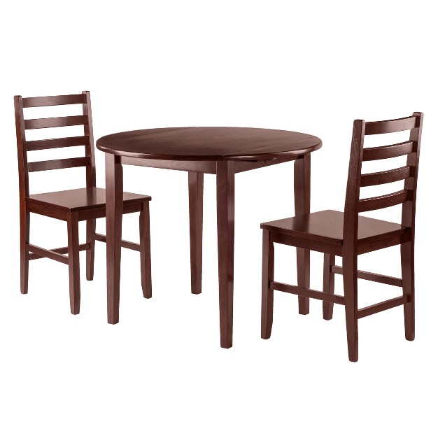 3pc Homesessentials Drop Leaf Dining Set With 2 Ladderback Chairs Walnut