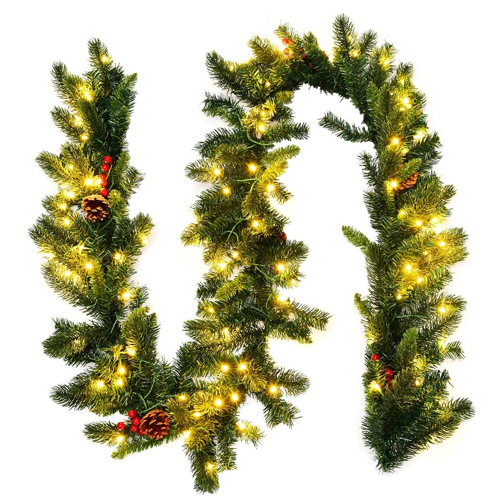 Gymax 9FT Pre lit Christmas Decoration Garland Indoor Outdoor w/ LED   Green   See Details