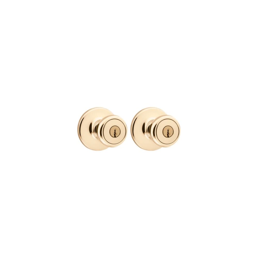 Polished Brass Tylo Knob Entry Door Lock Set with Pin and Tumbler