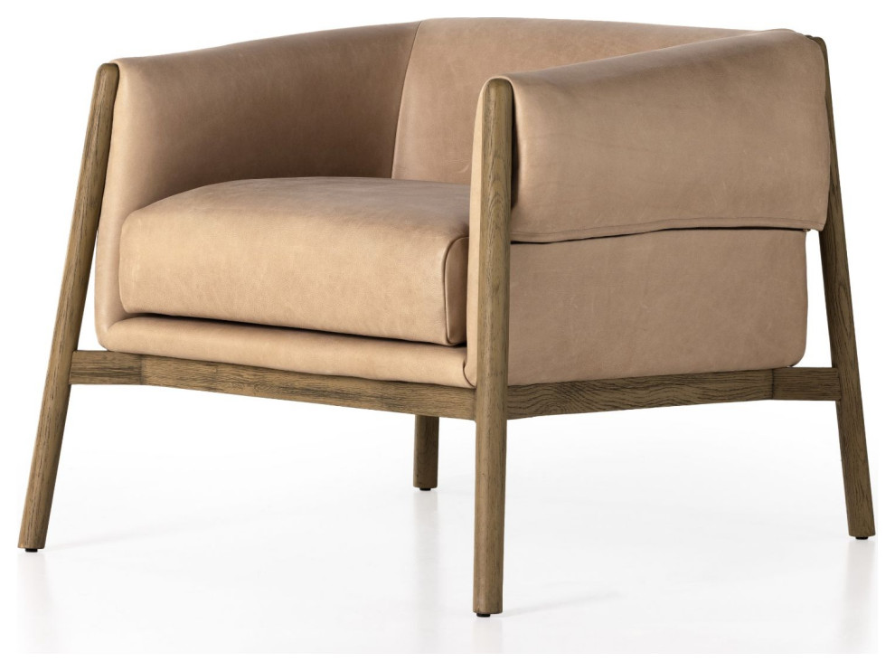 Idris Palermo Nude Leather Chair   Midcentury   Armchairs And Accent Chairs   by Zin Home  Houzz