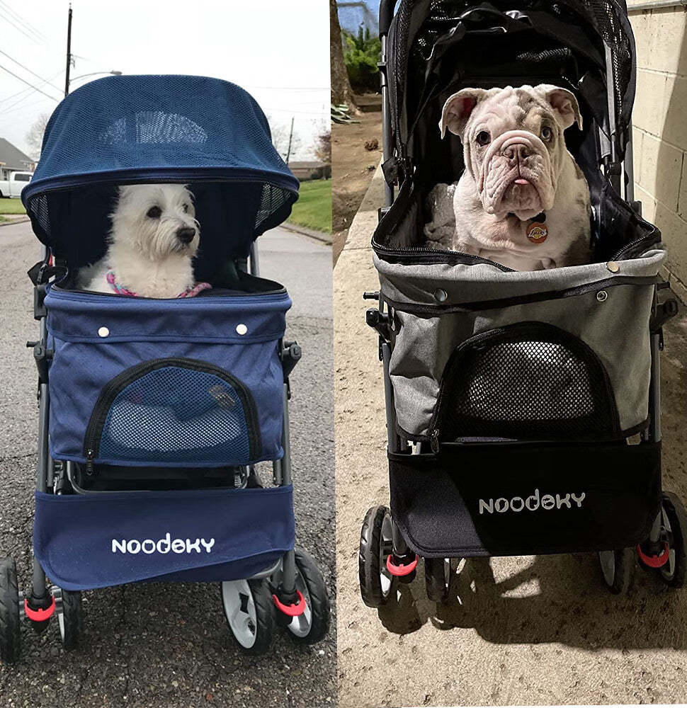 Noodoky Pet Stroller for Cats Dogs Rabbit with Reversible Handle， Dog Stroller for Small or Medium Animal up to 40 Pounds， Doggie Bunny Stroller Carriage (Blue)