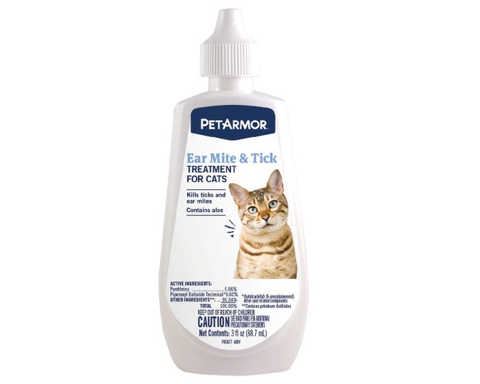 PetArmor Ear Mite  Tick Treatment for Cats， 3 oz. Bottle