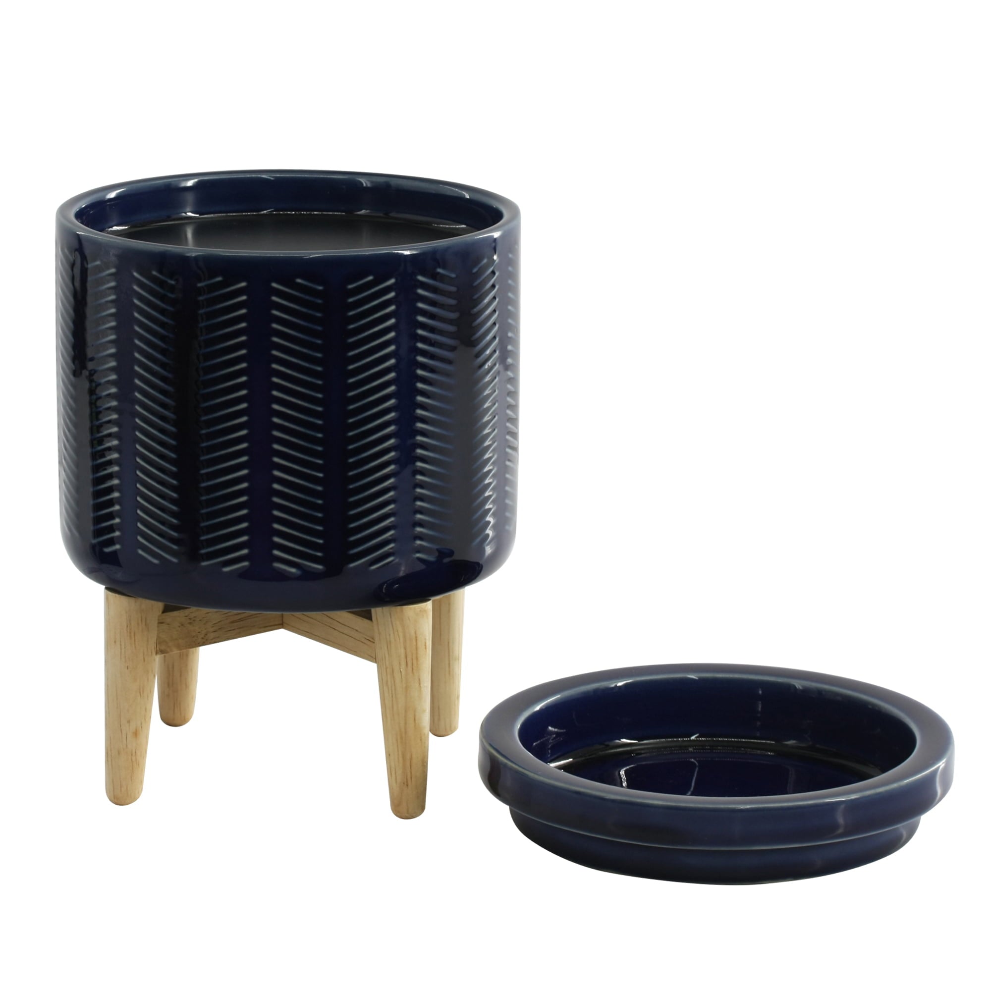 Better Homes and Gardens Electric Navy Ceramic Wax Warmer with Wood Stand， Single Pack