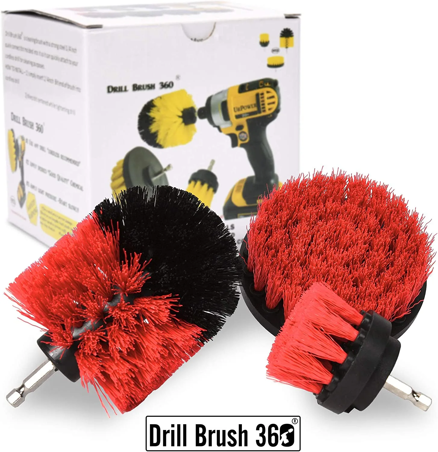 Original Drill Brush 360 Attachments 3 Pack kit Medium- Yellow All Purpose Cleaner Scrubbing Brushes for Bathroom Surface, Grout, Tub, Shower, Kitchen, Auto,Boat,RV