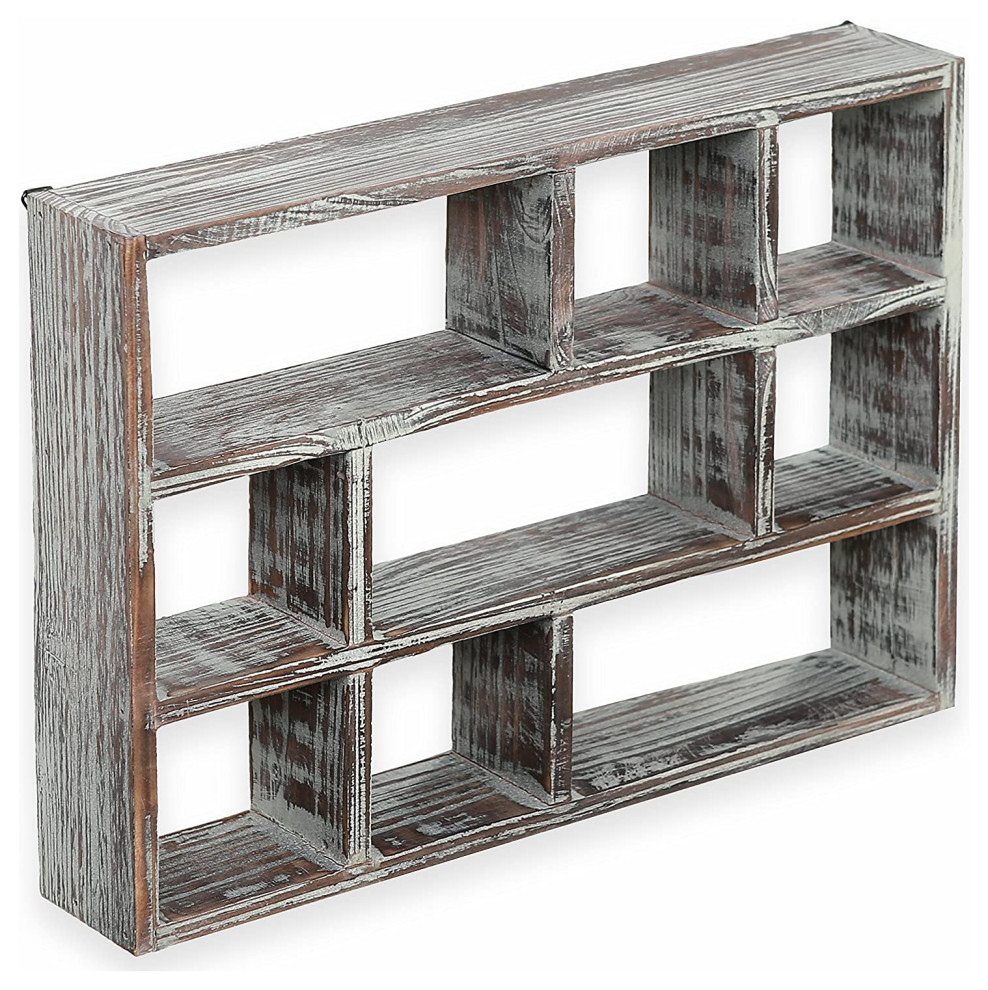 Compartment Torched Wood Freestanding  ampWall Mountable Shadow Box Display Shelf   Midcentury   Bookcases   by Imtinanz  LLC  Houzz