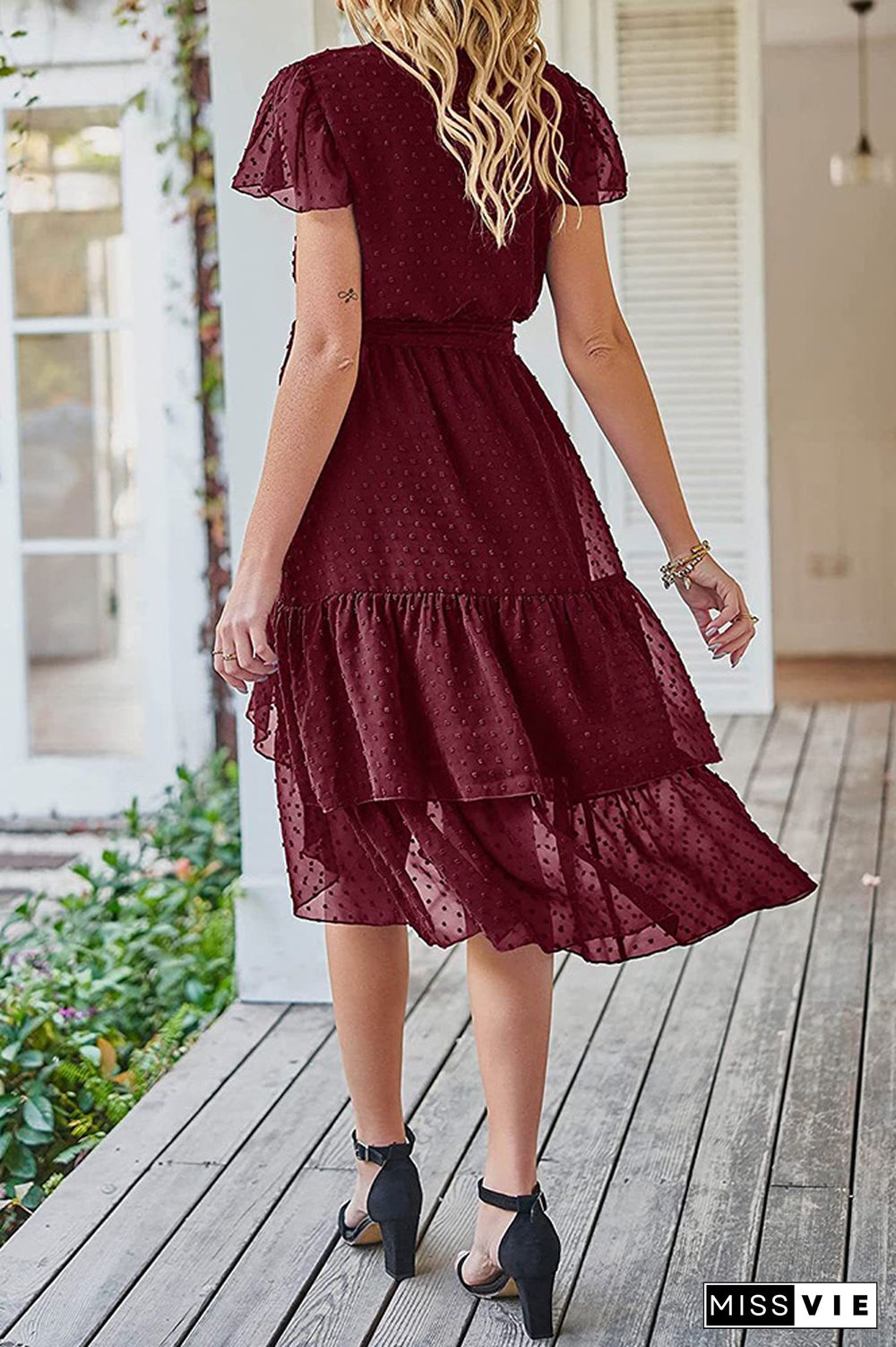 Swiss Dot Ruffle Hem Midi Dress