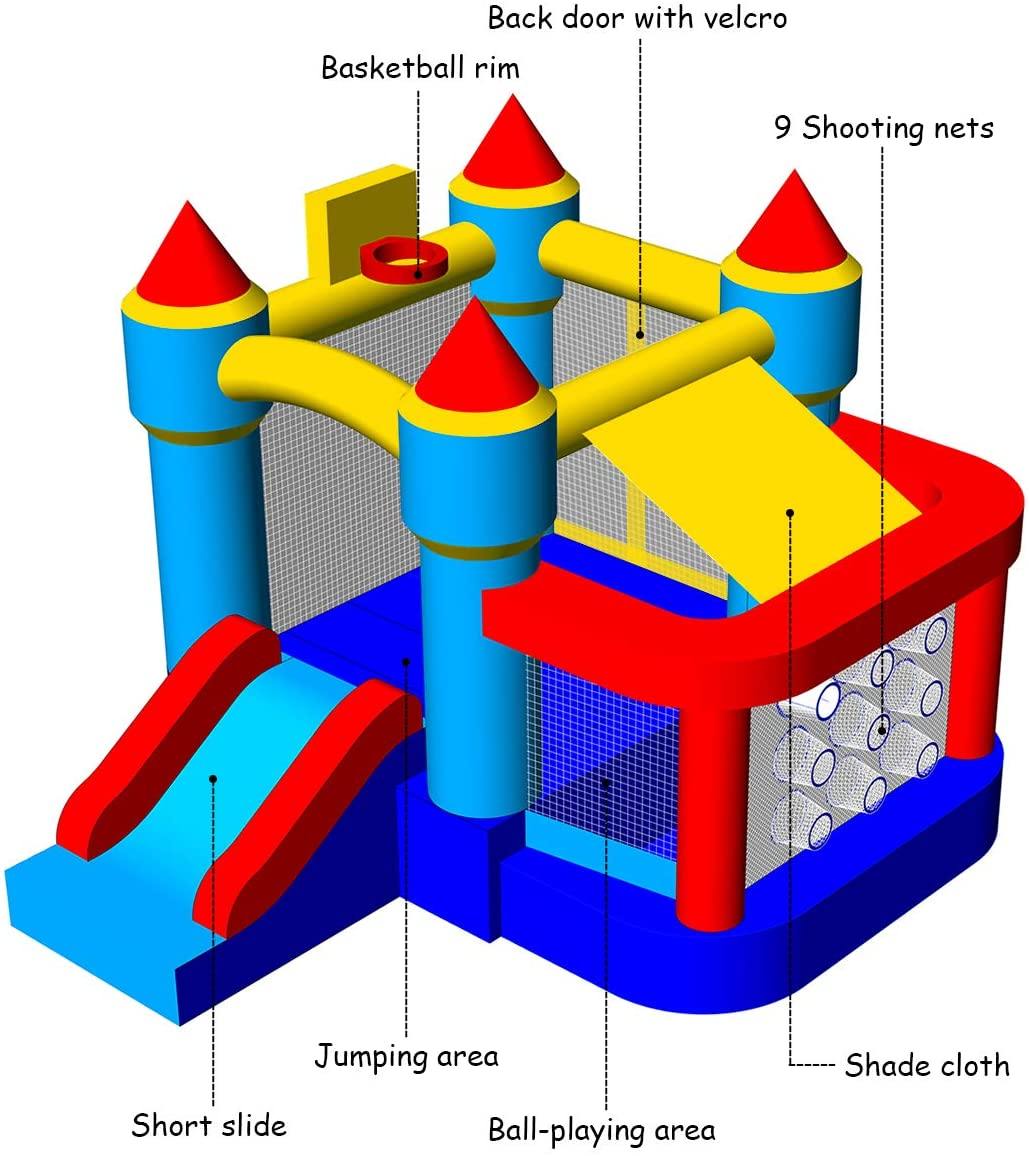 Inflatable Bounce House, Kids Jumping Slide Bouncer w/Basketball Rim