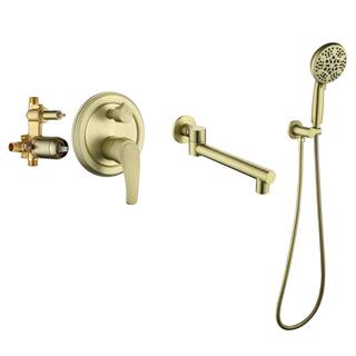 Miscool Round Single-Handle 7 -Spray Wall Mount Roman Tub Faucet with Swivel Spout in Brushed Gold (Valve Included) SHSMDH10C031GL