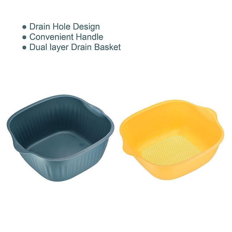 Kitchen Colander Bowl Set 2PCS， Plastic Food Strainer Drain Basket