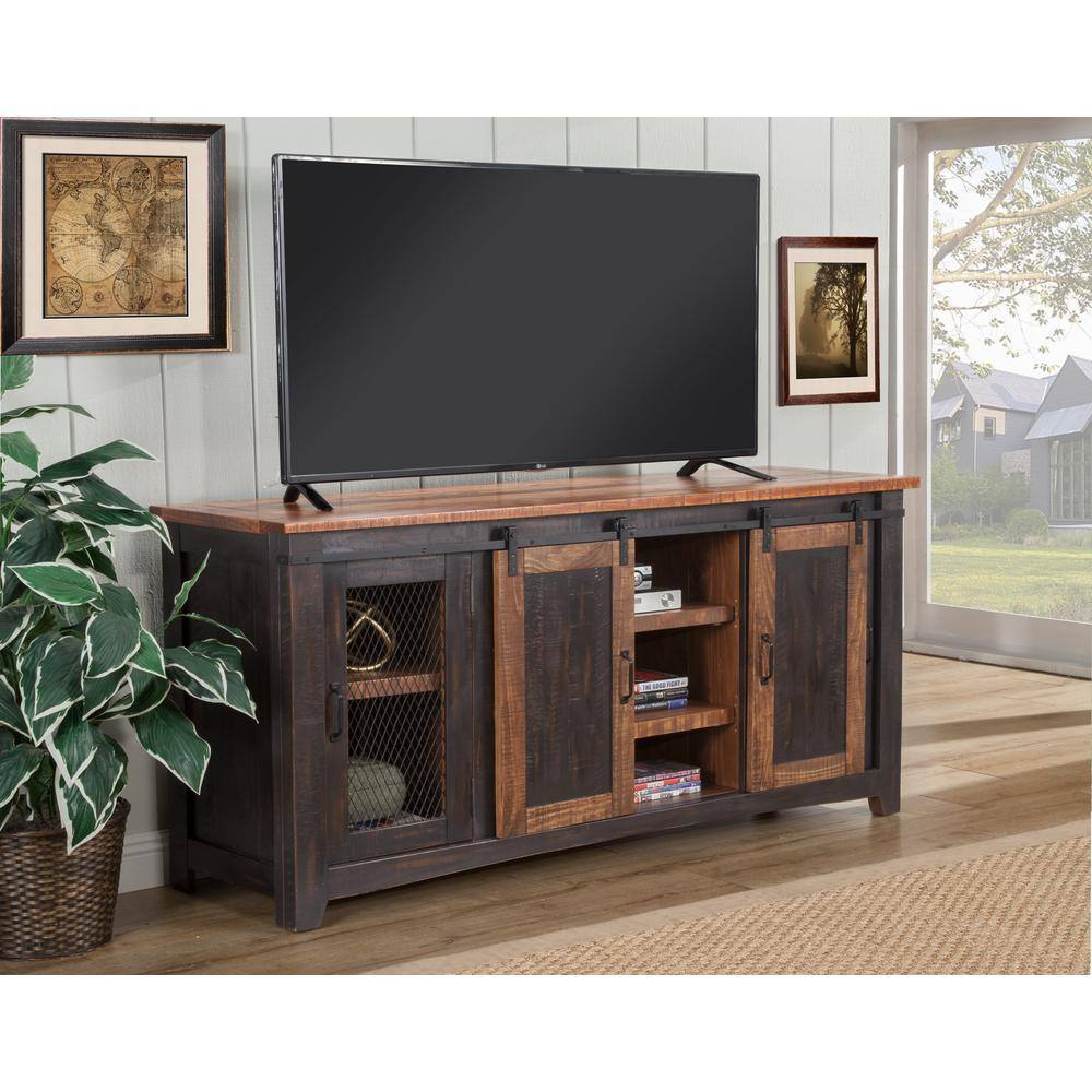 Martin Svensson Home Santa Fe Antique Black and Age Distressed Pine Metal TV Stand Fits TVs Up to 70 in. with Cable Management 90905