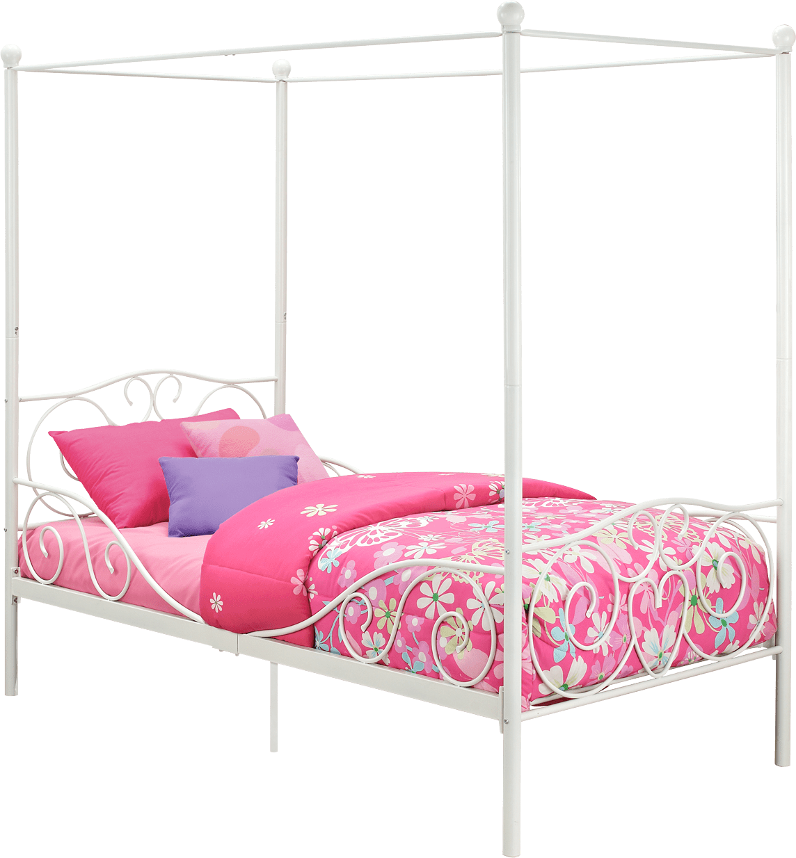 Elm & Oak Metal Canopy Kids Poster Bed, Twin, White