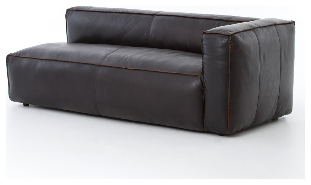 Nolita Saddle Black Leather Sectional Chaise RAF   Contemporary   Indoor Chaise Lounge Chairs   by Zin Home  Houzz