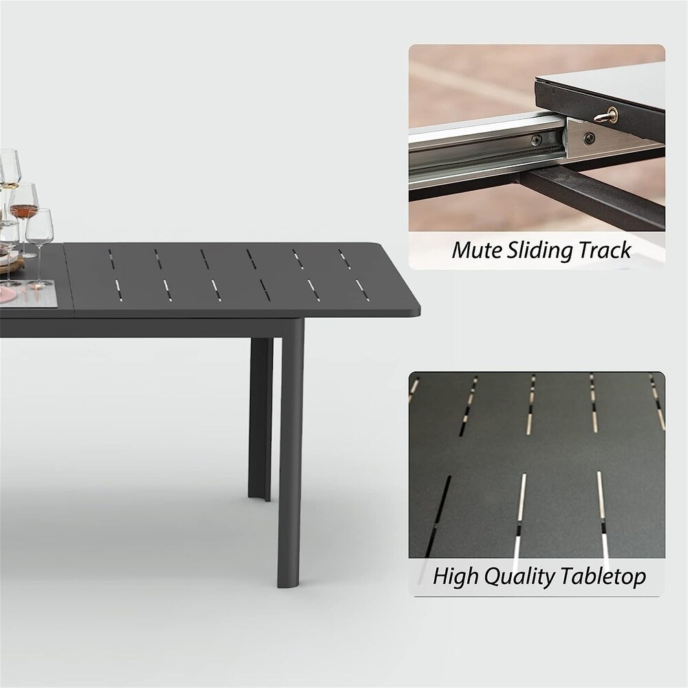 Outdoor Patio Expandable Dining Table Metal Aluminum Rectangular Dining Table for Outdoor Garden 6 8 Person Table