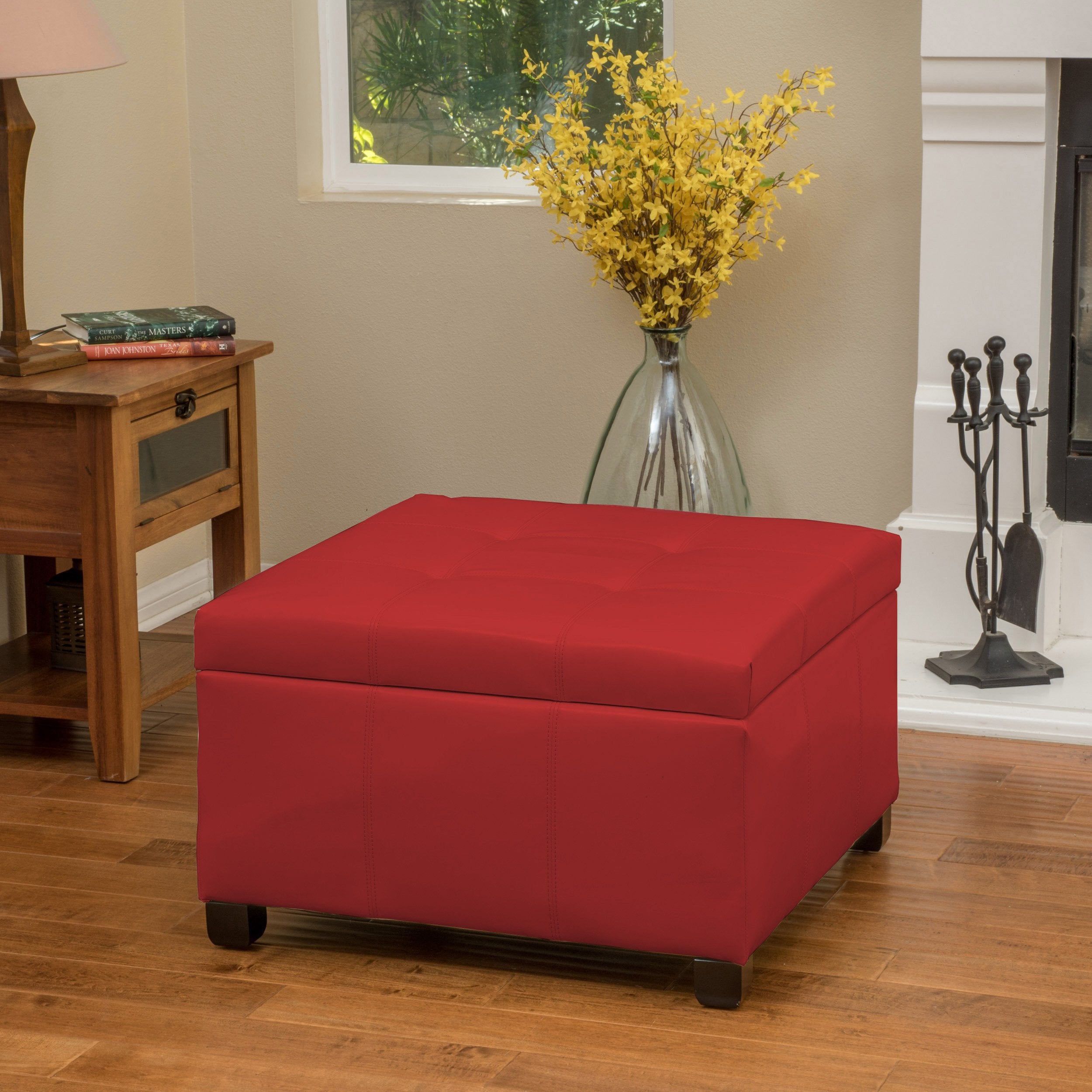 Kensington Leather Square Storage Ottoman Coffee Table